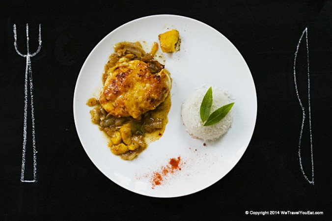 recette de fillet de poulet gratiné, pêches, sauce aux oignons et pêches, avec du riz