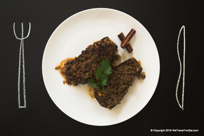 aubergines, agneau, haché, viande haché, pignon de pin, israel, recette, israélienne,aubergines au four